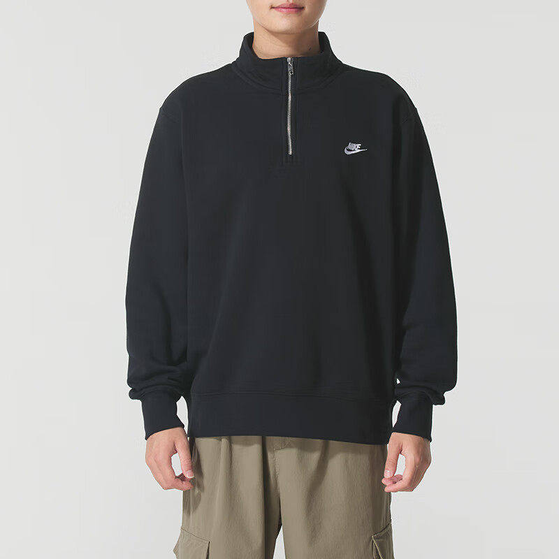 NIKE耐克男装半拉链卫衣跑步服训练黑色宽松运动服套头衫潮FN3865