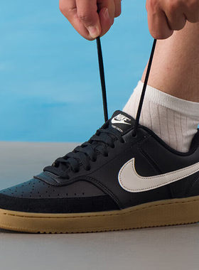 NIKE耐克休闲鞋男新款黑色COURT VISION复古潮流简约学生低帮板鞋