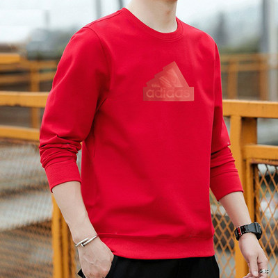阿迪达斯卫衣男春季新年款红色打底衫男士纯棉外套宽松上衣IT3990