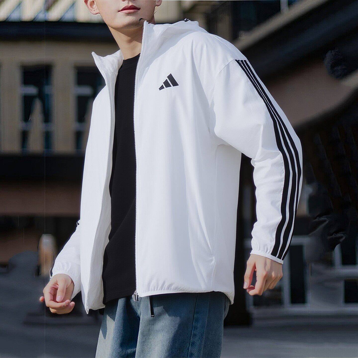 阿迪达斯白色防风衣男春
