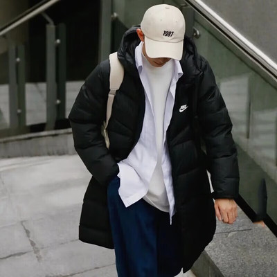 耐克羽绒服男装防水休闲Nike运动服保暖防风连帽中长款外套FB8180