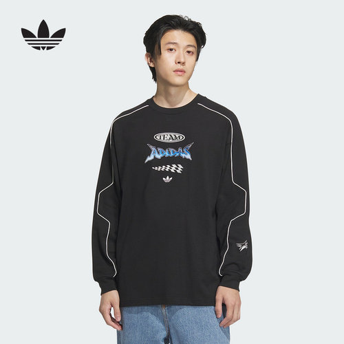 adidas阿迪达斯三叶草机车服套头衫25春男女赛车风长袖T恤 JM8037
