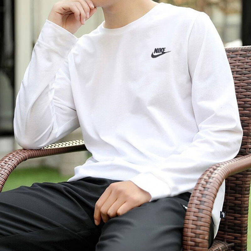 Nike耐克正品纯白色长袖男子正品运动T恤新款跑步薄卫衣休闲上衣