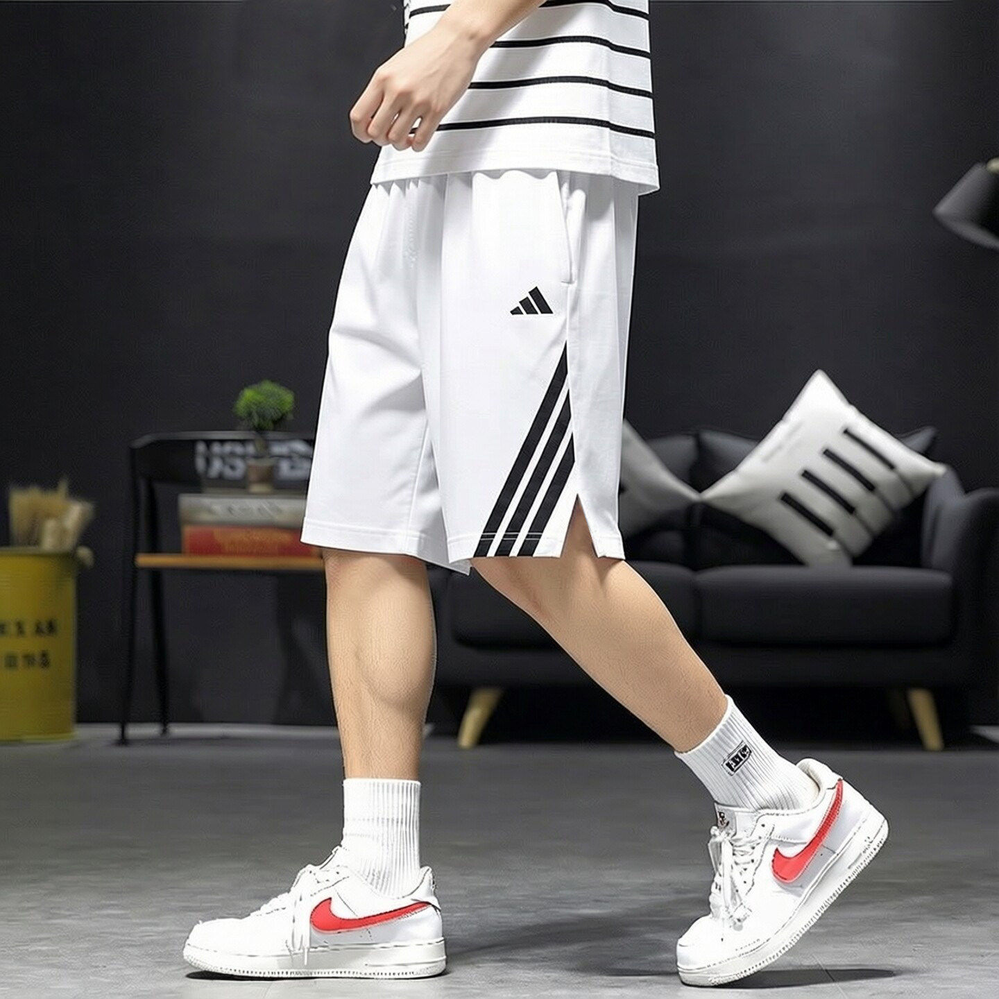 Adidas白色短裤男夏季新