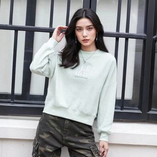 阿迪达斯卫衣女秋季新款薄荷绿休闲美式短款上衣女运动服纯棉外套