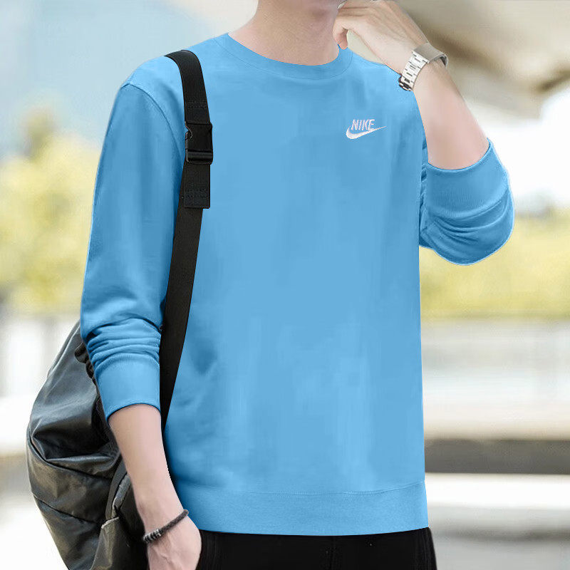 Nike耐克正品蓝色卫衣男圆领套头衫宽松运动上衣户外休闲针织长袖