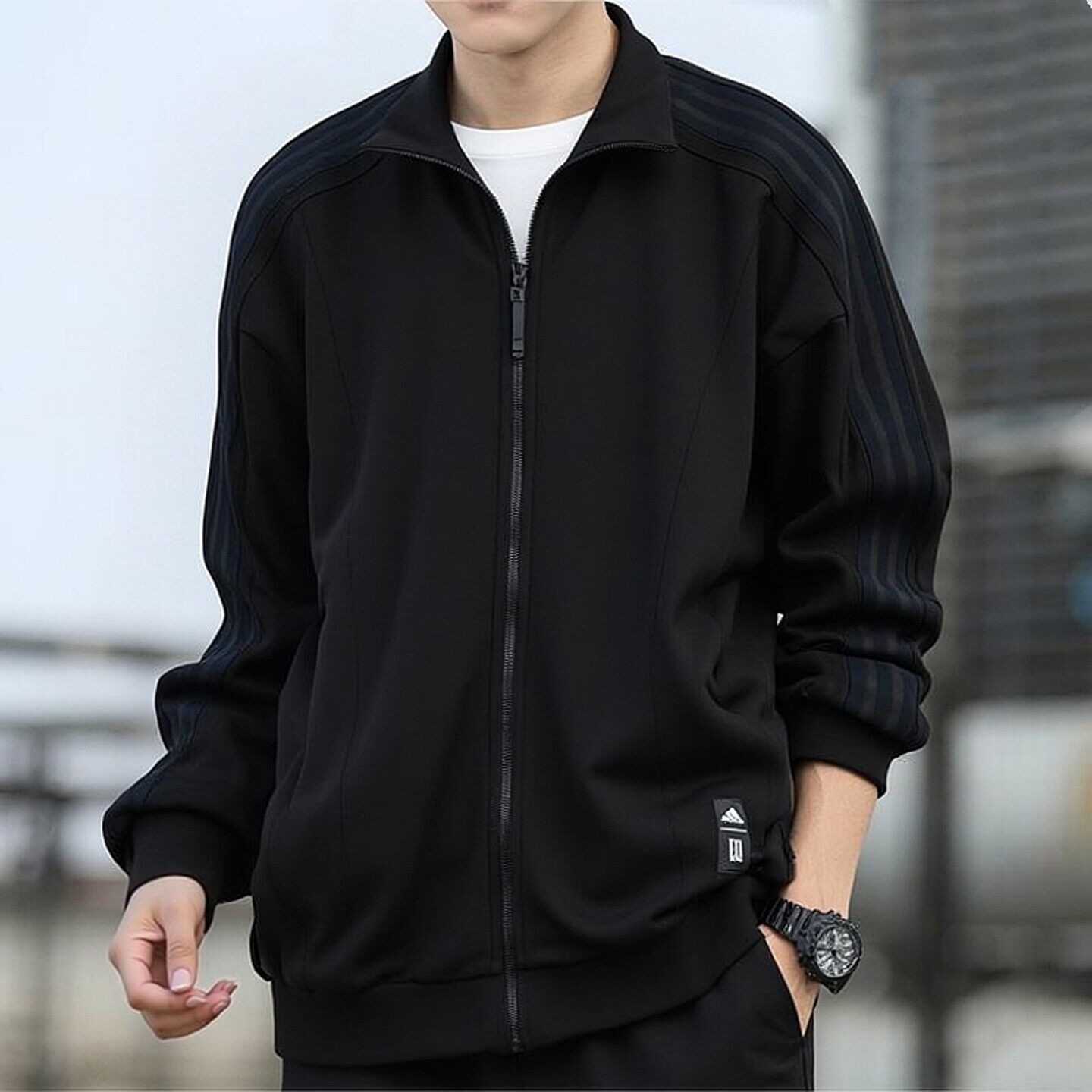 Adidas立领针织外套男装