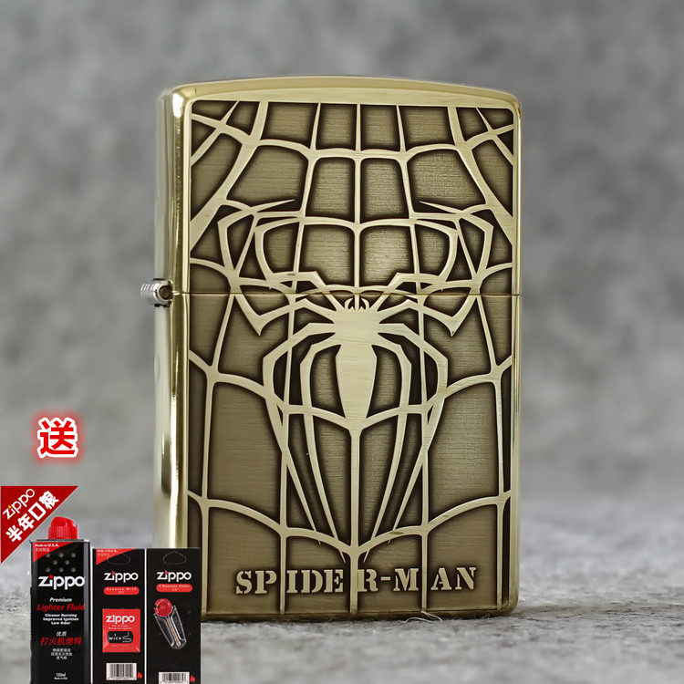 zippo芝宝美国原装正品纯铜镜子精雕打火机 蜘蛛侠 限量版三面刻
