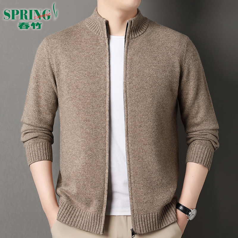 正品加厚春竹100%羊绒衫开衫男