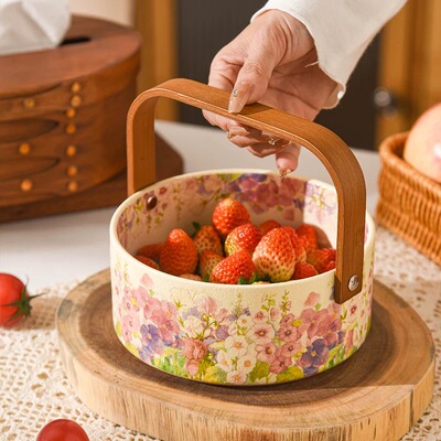 繁花似锦手提水果篮家用摆件提手果篮下午茶点心饼干干果盒糖果
