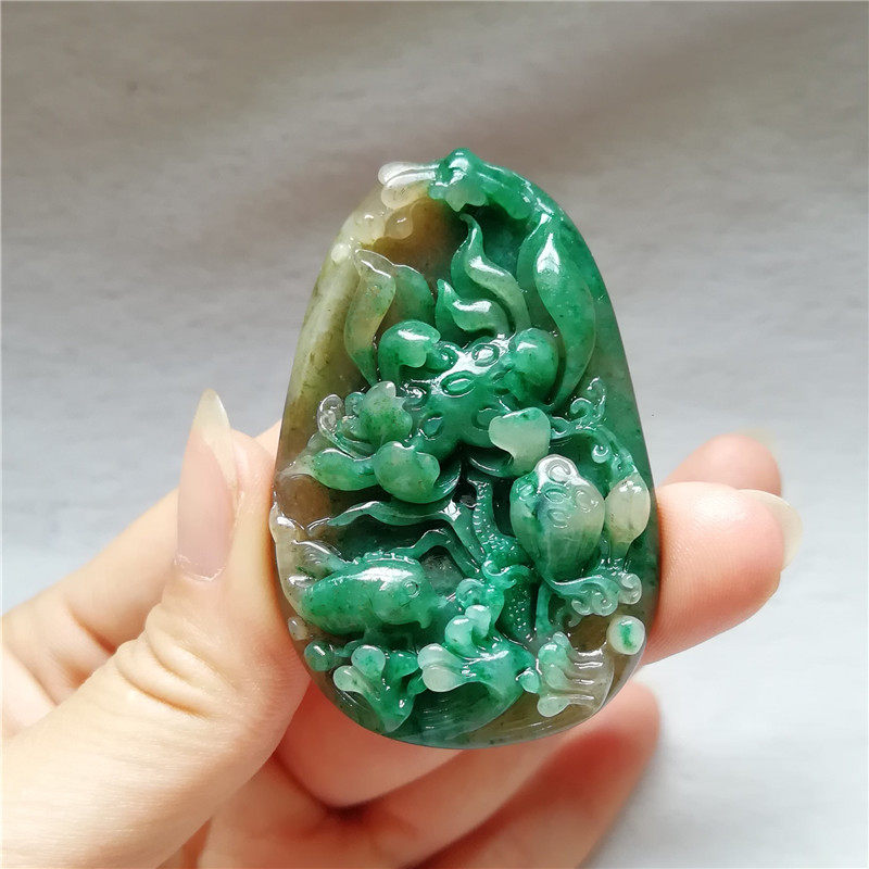 收藏天然南阳独山玉吊坠蜻蜓玉佩独玉荷花鱼玉坠荷韵凤凰挂件附证