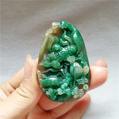 收藏天然南阳独山玉吊坠蜻蜓玉佩独玉荷花鱼玉坠荷韵凤凰挂件附证