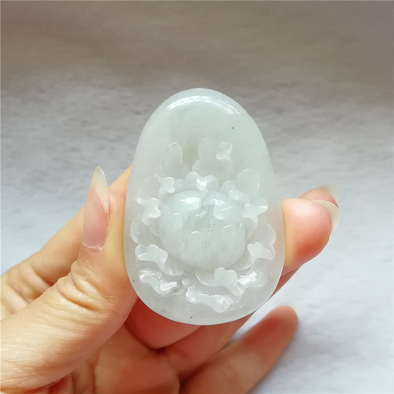 收藏天然玉石独山玉牡丹花吊坠冰种独玉挂件玉佩花开富贵玉坠附证
