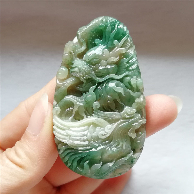 收藏天然玉石独山玉翡翠南阳玉独玉精雕龙凤呈祥挂件吊坠玉佩送证