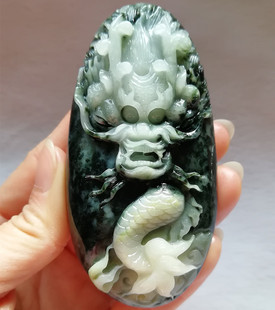 收藏南阳独山玉生肖龙手把件苏工独玉石把玩件龙生富贵小摆件附证