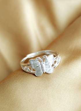 蝴蝶戒指女足银韩版开口蝴蝶戒指