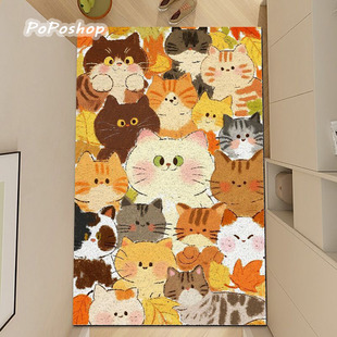 入户门丝圈地垫堆叠猫咪可爱卡通玄关除尘家居房间ins风竖版 地垫
