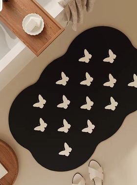 蝴蝶效应浴室吸水地垫软硅藻泥卫生间门口脚垫子防滑耐脏速干黑色