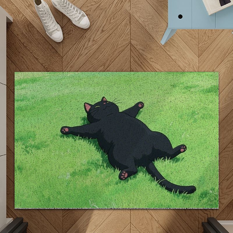 卡通入门地垫草地黑猫咪