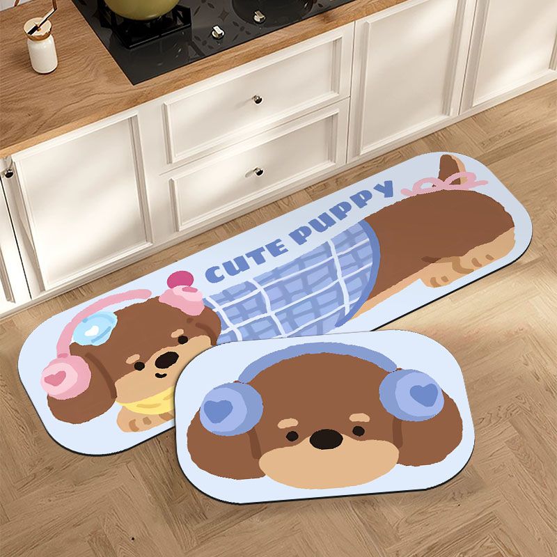 厨房地垫卡通小狗可爱硅藻泥脚踏垫家用地面吸水吸油厨房装饰垫