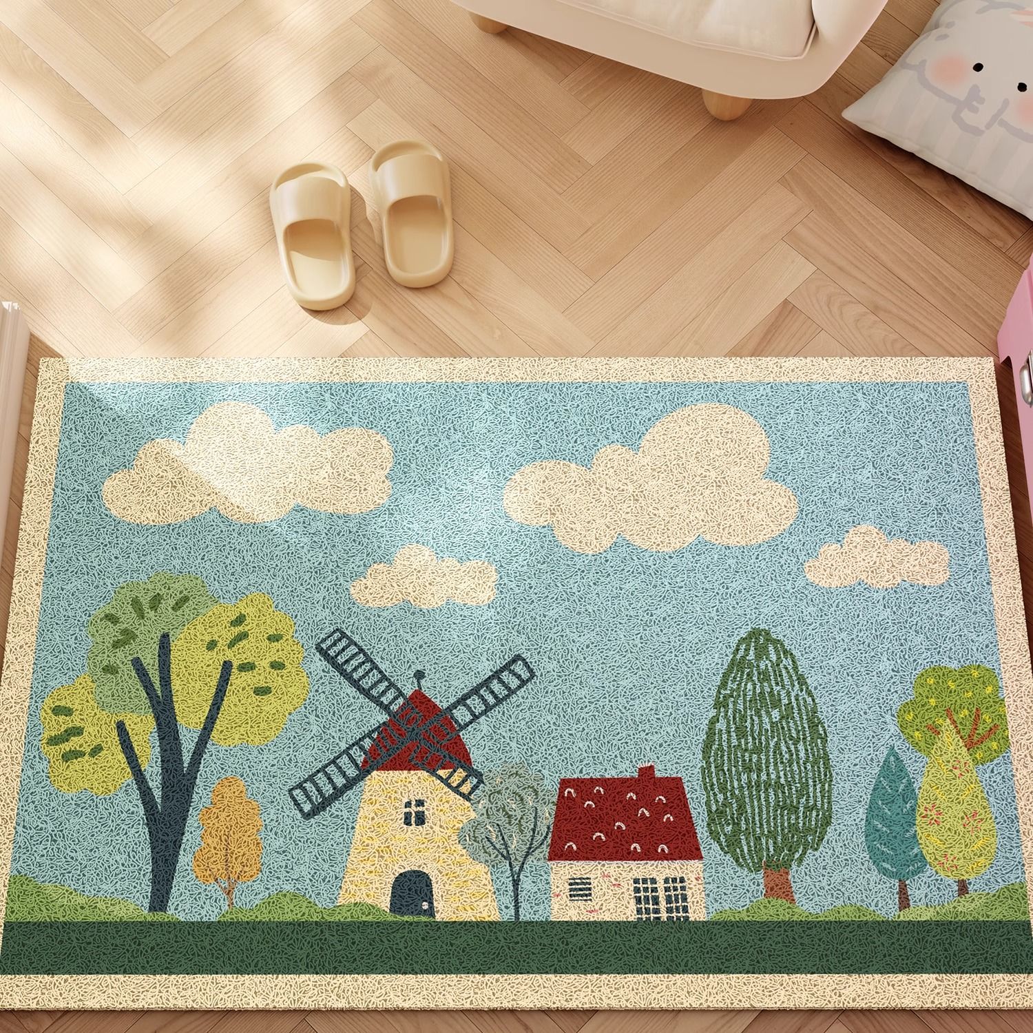 漫画风入户门地垫家用丝圈