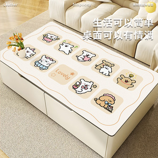 线条小狗桌垫茶几双面垫卡通客厅高级感防水防油免洗皮革餐桌桌布