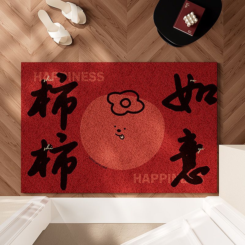 入户门地垫喜庆正红色丝圈门垫