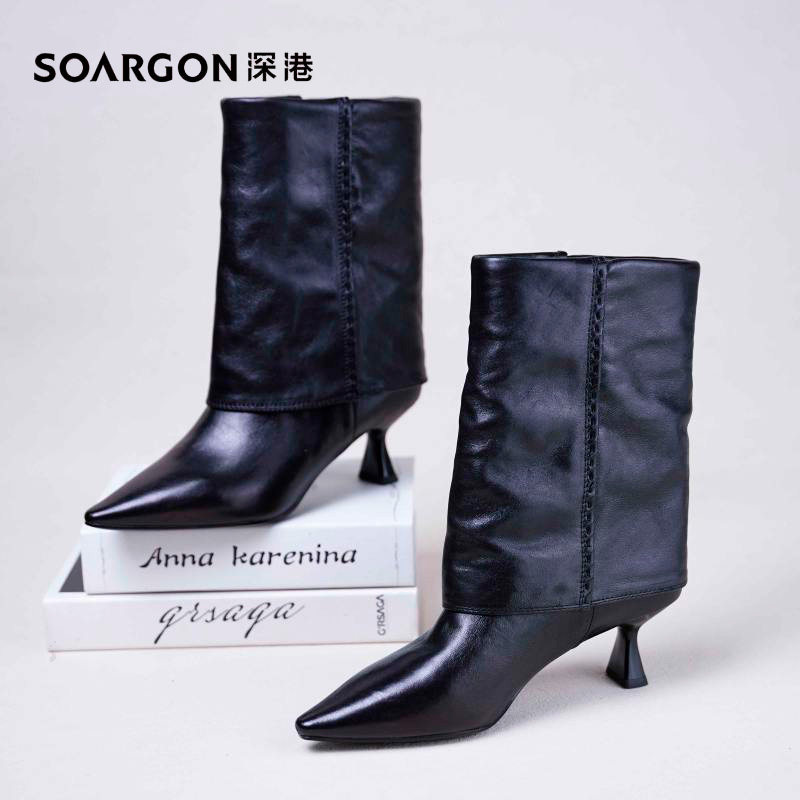 深港专柜2025冬季新品时尚气质尖头细高跟女士短靴子W1262X89771