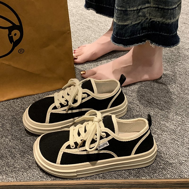 网红爆款帆布鞋女2023新款秋款厚底板鞋女款休闲鞋一脚蹬女鞋夏季