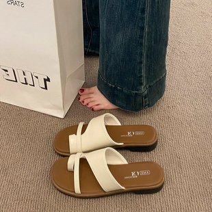 網紅爆款 平底涼拖鞋 女夏外穿套趾人字拖2025新款 配裙子海邊沙 法式