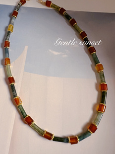 原创设计【红花配绿叶】复古国潮款天然玛瑙通透感男女款锁骨项链