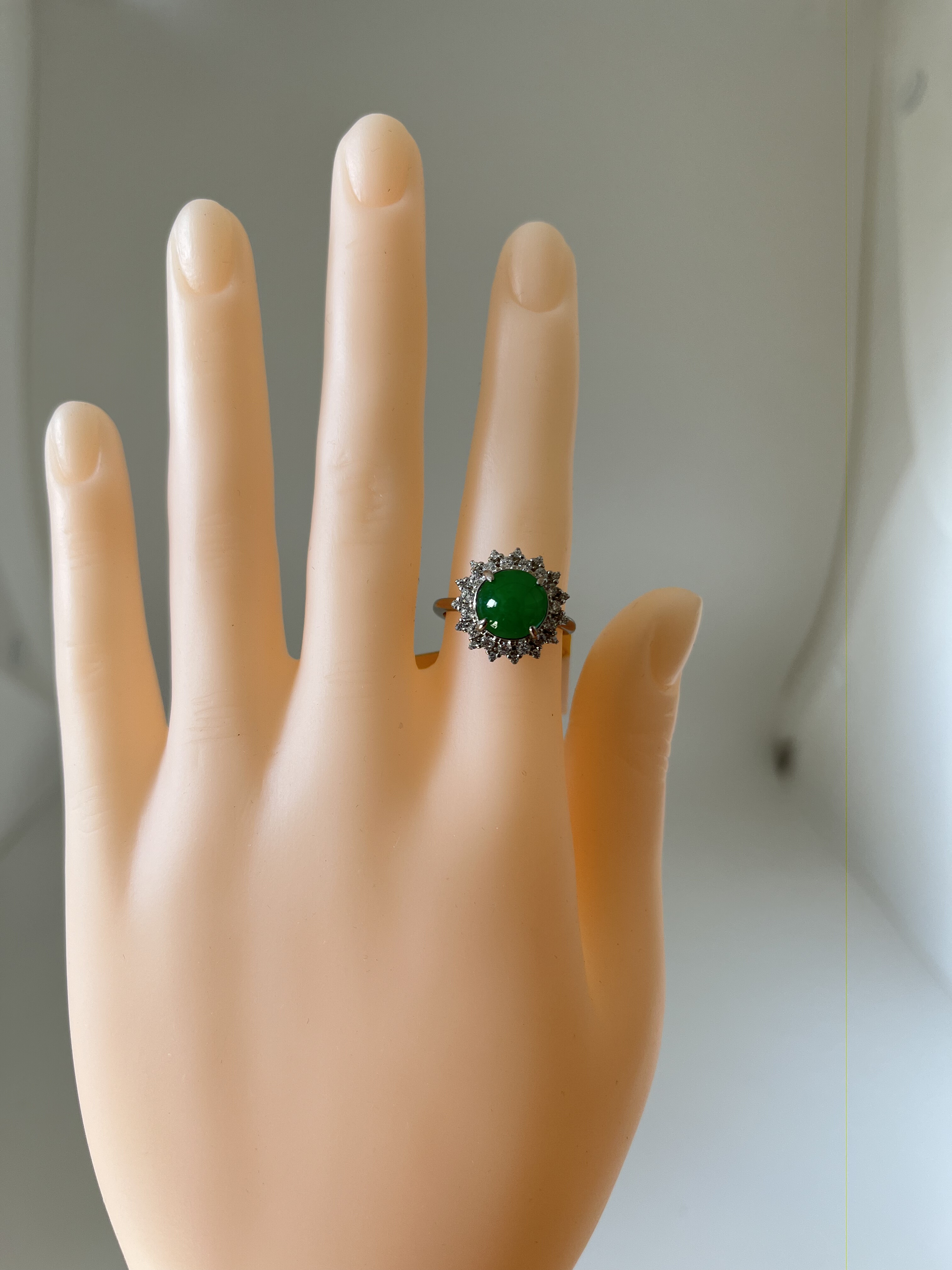 缅甸A货翡翠戒指绿色阳绿银戒女款玉石蛋面阳绿太阳花