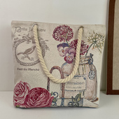 新款 双面提花刺绣帆布包手提包休闲文艺瓶中花单肩包购物包妈咪包