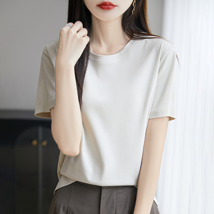 100%纯棉T恤~~丝光棉薄款凉感女士圆领短袖