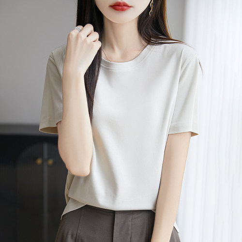 100%纯棉T恤~~丝光棉薄款凉感女士圆领短袖