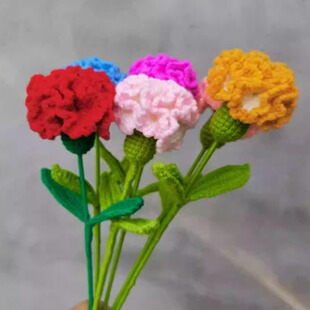 母亲节康乃馨手工编织成品毛线钩织仿真花手钩假花送妈妈创意礼物