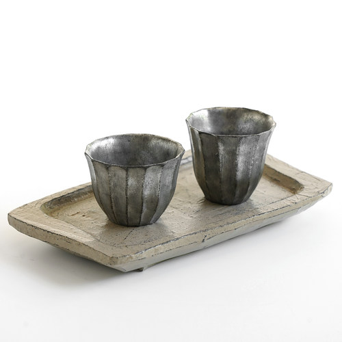 安藤雅信灰彩色釉品杯茶杯蓝色粉色品茗杯粗陶手工日本陶艺