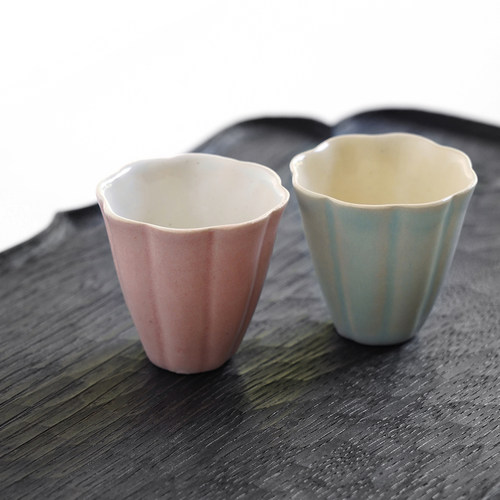 安藤雅信灰彩色釉品杯茶杯蓝色粉色品茗杯粗陶手工日本陶艺