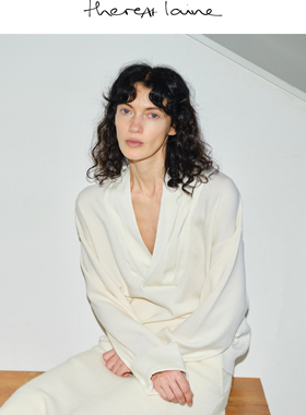 thereAt laine真丝拼接堆褶V领100极细羊毛质感针织衫