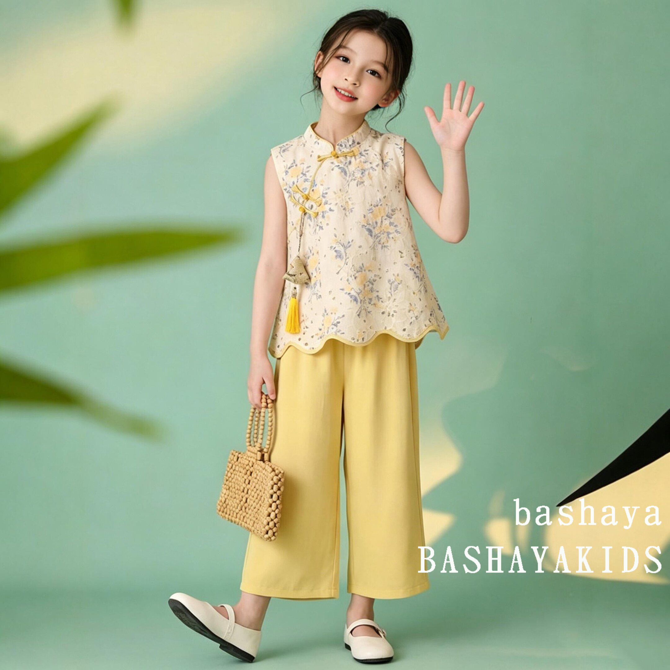 芭莎娅女童夏季新中式碎花两件套