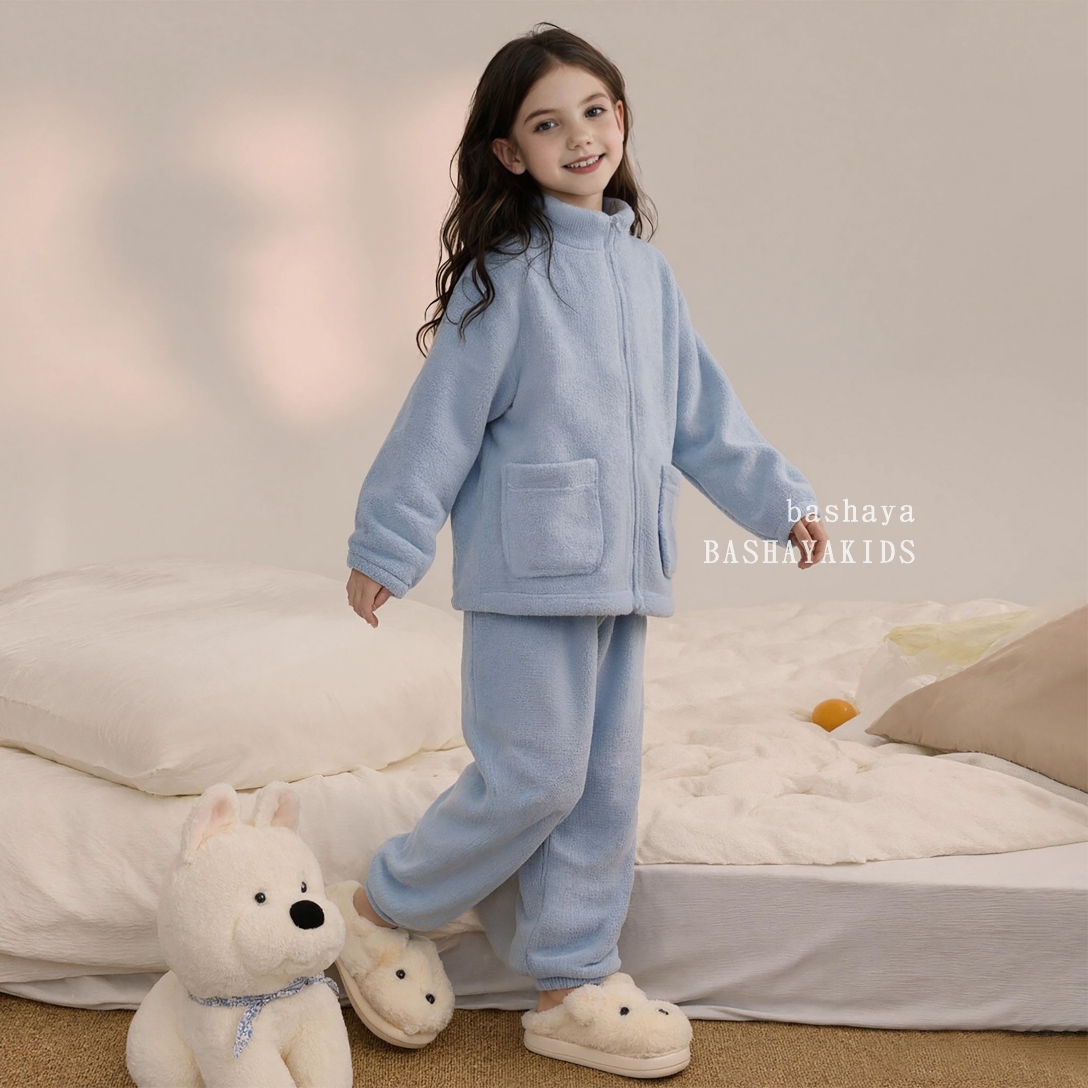 儿童法兰绒睡衣套装秋冬款家居服