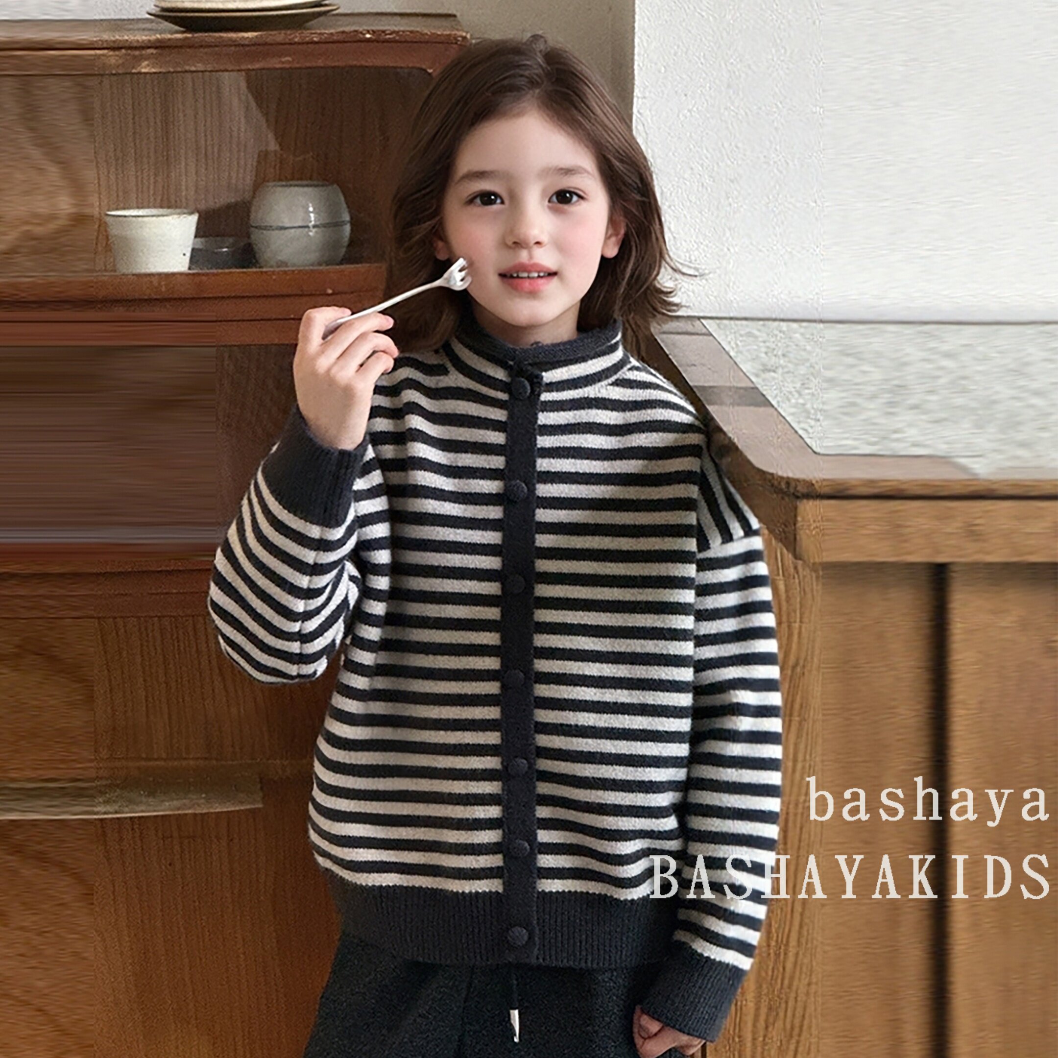 女童条纹针织开衫秋冬新款2025冬季洋气立领拉链毛衣外套休闲上衣