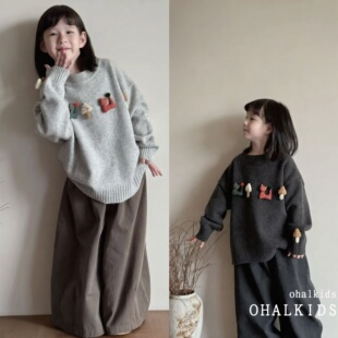 女童毛衣秋冬款2025新款儿童休闲套头打底衫女孩圆领针织衫高级感