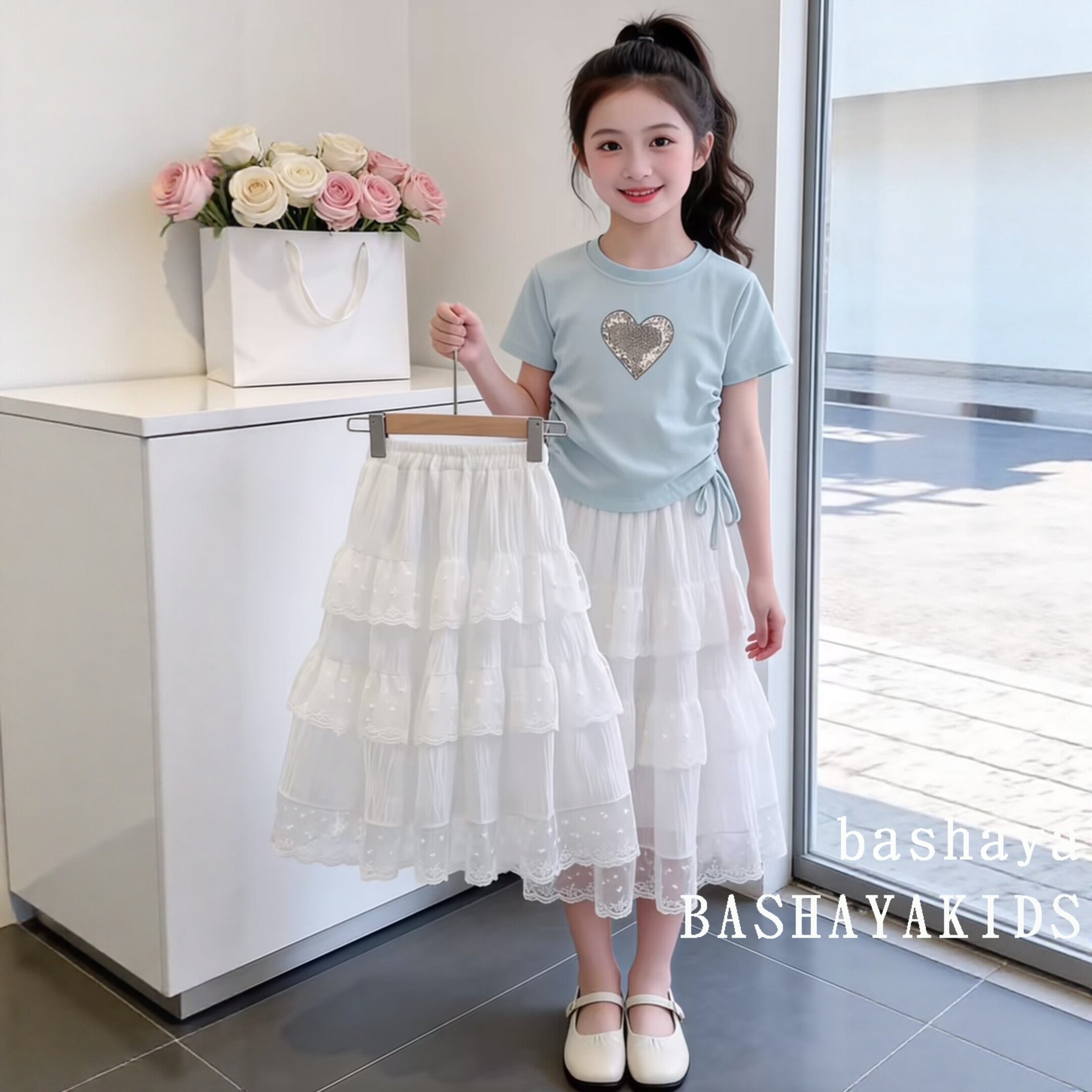 大童女装夏季新款2026短袖T恤上衣儿童巨好看休闲两件套长裙套装7