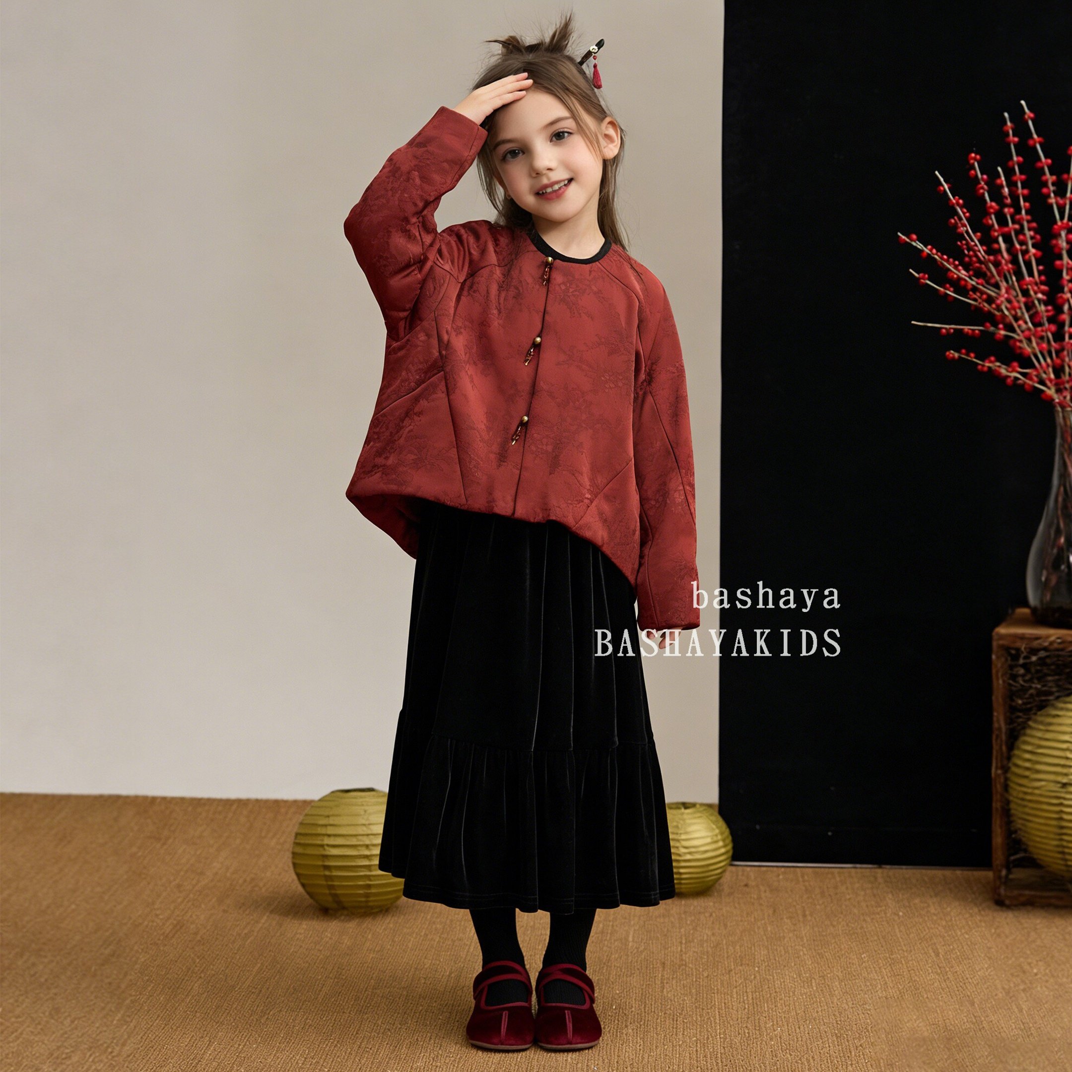 拜年服女童汉服儿童拜冬年服喜庆风冬季女孩红色唐装女大童外套冬