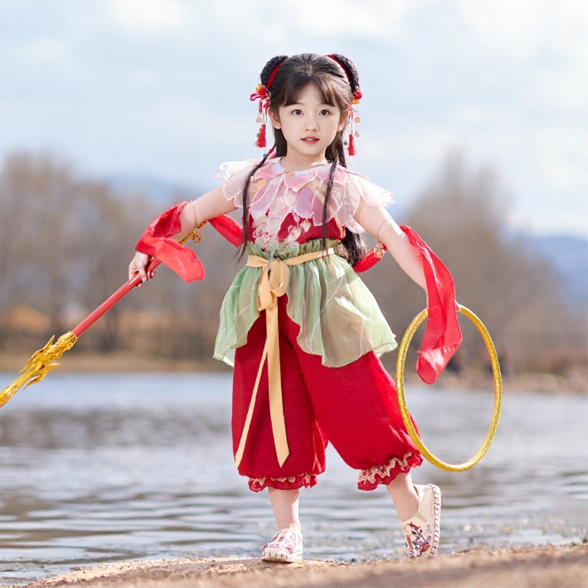 降世同款衣服魔童cos动漫哪吒万圣节儿童表演服装女童套装