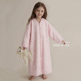 女童睡袍冬季大童女装睡裙儿童拉链式长款超柔软珊瑚绒家居服女孩