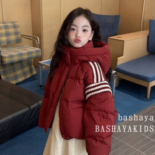 女童加厚棉衣冬季2025新款儿童韩版红色羽绒棉服女大童洋气外套冬