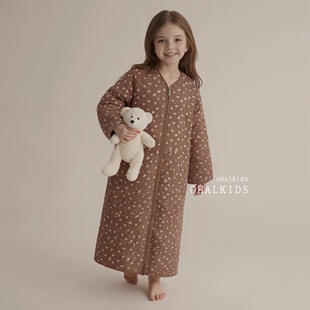 儿童珊瑚绒睡袍冬季女童长款拉链家居服女大童保暖睡衣高级感女孩