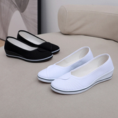 酒店黑色礼仪鞋 白色坡跟护士鞋 软底防滑帆布鞋 白鞋 美容医院工作鞋